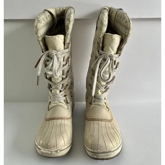 Sorel Joan of Arctic Leather Holiday Edition Boot Cream Silver Women Size 7.5