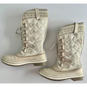 Sorel Joan of Arctic Leather Holiday Edition Boot Cream Silver Women Size 7.5