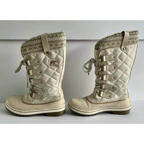 Sorel Joan of Arctic Leather Holiday Edition Boot Cream Silver Women Size 7.5