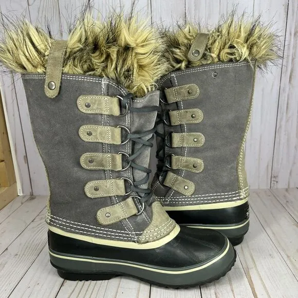 Sorel Joan Of Arctic Snow Boots Womens Size 6 Tall Insulated Waterproof Gray