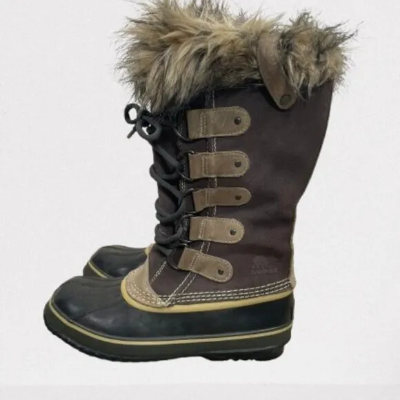 Sorel Joan of Arctic Tall Winter Boots Waterproof Faux Fur Size 8 Brown/Tan