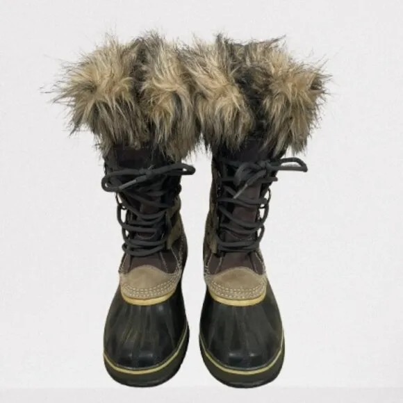 Sorel Joan of Arctic Tall Winter Boots Waterproof Faux Fur Size 8 Brown/Tan