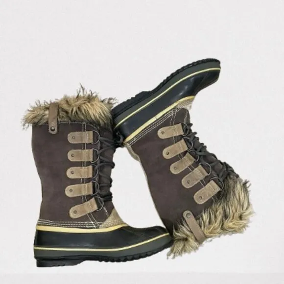 Sorel Joan of Arctic Tall Winter Boots Waterproof Faux Fur Size 8 Brown/Tan