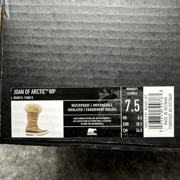 Sorel Joan of Arctic Waterproof Boots Womens Size 7.5 Brown Khaki Insulated
