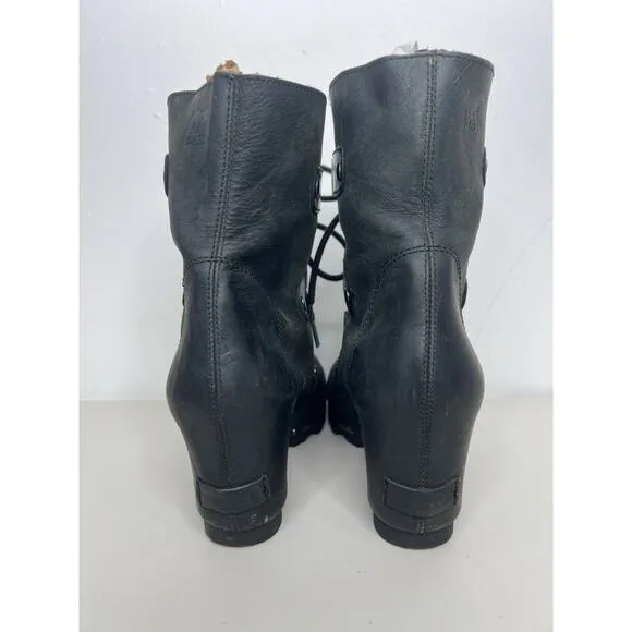 Sorel Joan of Arctic Wedge Black Leather Boots Women’s Size 9