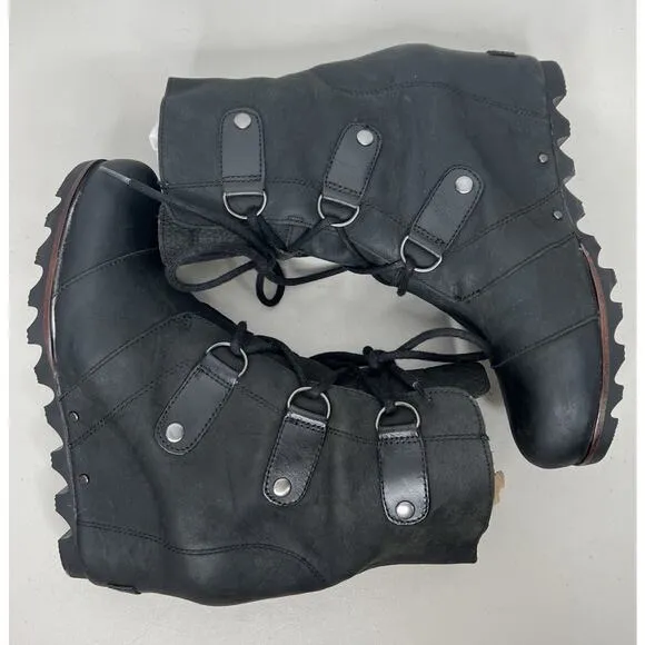 Sorel Joan of Arctic Wedge Black Leather Boots Women’s Size 9