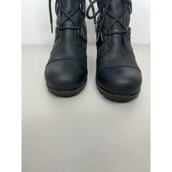 Sorel Joan of Arctic Wedge Black Leather Boots Women’s Size 9
