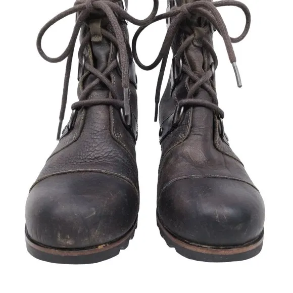 Sorel Joan of Arctic Wedge Mid Waterproof Leather Boots Grill Black Brown Sz 6.5