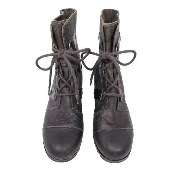 Sorel Joan of Arctic Wedge Mid Waterproof Leather Boots Grill Black Brown Sz 6.5