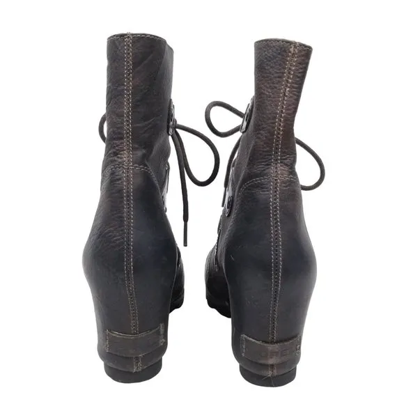 Sorel Joan of Arctic Wedge Mid Waterproof Leather Boots Grill Black Brown Sz 6.5