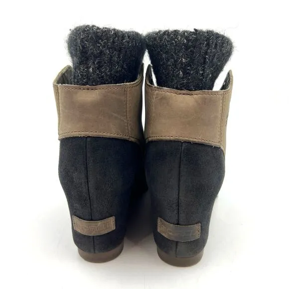 Sorel Joanie Sweater Wedge Ankle Bootie Leather Boots Waterproofr