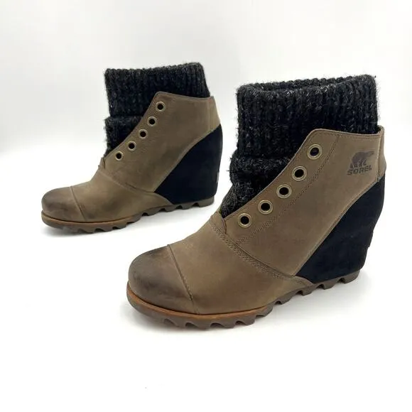 Sorel Joanie Sweater Wedge Ankle Bootie Leather Boots Waterproofr