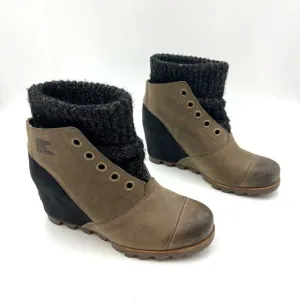 Sorel Joanie Sweater Wedge Ankle Bootie Leather Boots Waterproofr