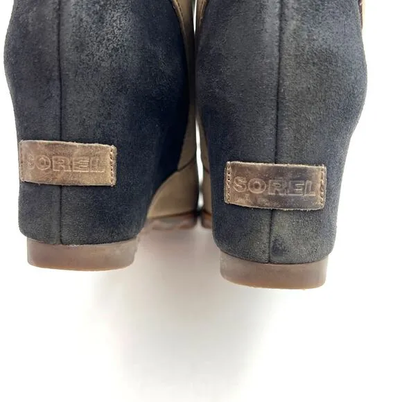 Sorel Joanie Sweater Wedge Ankle Bootie Leather Boots Waterproofr