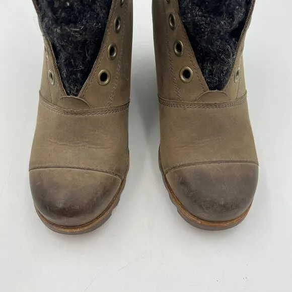 Sorel Joanie Sweater Wedge Ankle Bootie Leather Boots Waterproofr