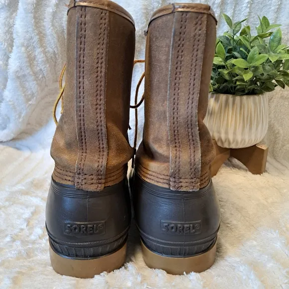 Sorel Kaufman Ice Pac Brown Leather Winter Snow Boots Wool Liner Canada Size 10