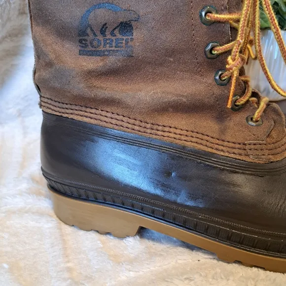 Sorel Kaufman Ice Pac Brown Leather Winter Snow Boots Wool Liner Canada Size 10