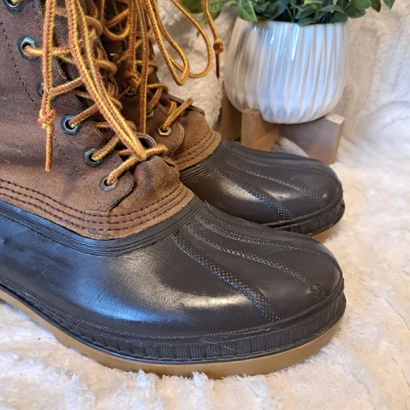 Sorel Kaufman Ice Pac Brown Leather Winter Snow Boots Wool Liner Canada Size 10