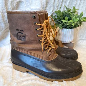 Sorel Kaufman Ice Pac Brown Leather Winter Snow Boots Wool Liner Canada Size 10