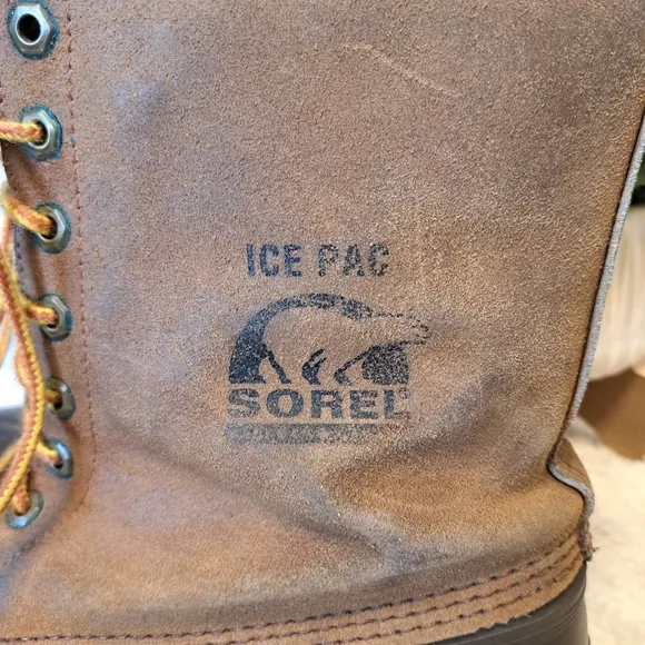 Sorel Kaufman Ice Pac Brown Leather Winter Snow Boots Wool Liner Canada Size 10