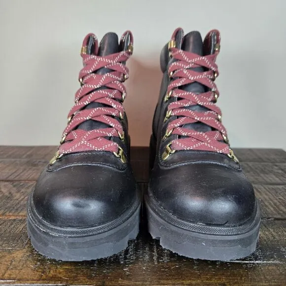 Sorel Lennox Hiker Womens Size 8 Lace Up Waterproof Ankle Boots Black Leather