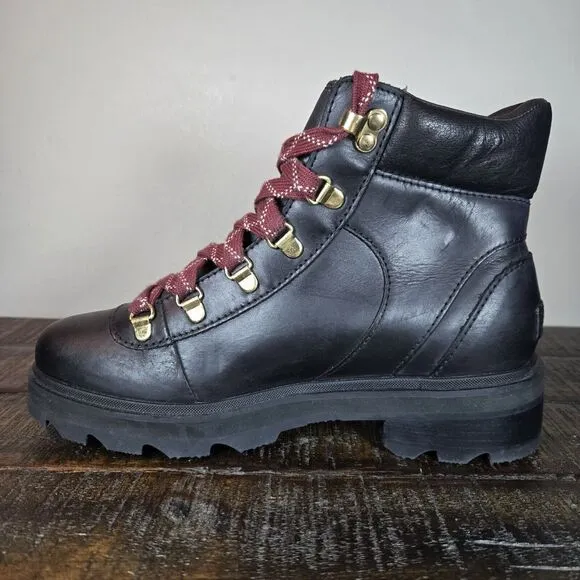 Sorel Lennox Hiker Womens Size 8 Lace Up Waterproof Ankle Boots Black Leather