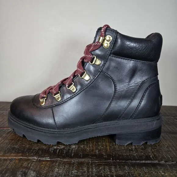 Sorel Lennox Hiker Womens Size 8 Lace Up Waterproof Ankle Boots Black Leather