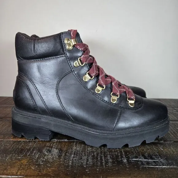 Sorel Lennox Hiker Womens Size 8 Lace Up Waterproof Ankle Boots Black Leather