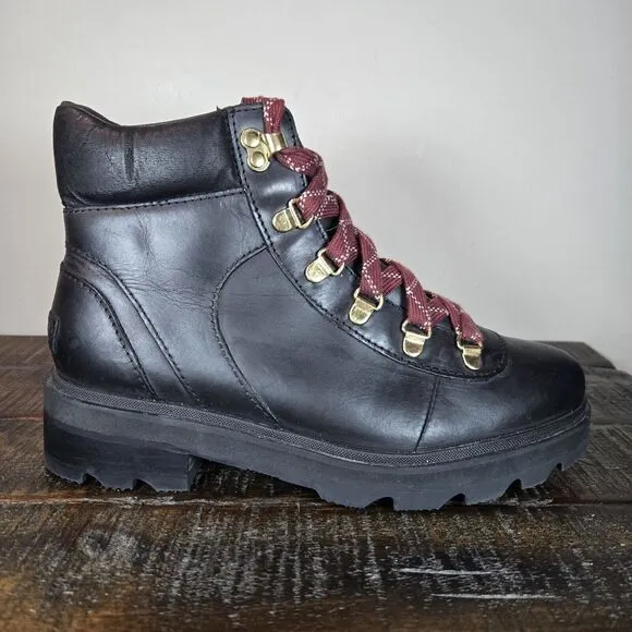 Sorel Lennox Hiker Womens Size 8 Lace Up Waterproof Ankle Boots Black Leather