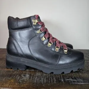 Sorel Lennox Hiker Womens Size 8 Lace Up Waterproof Ankle Boots Black Leather