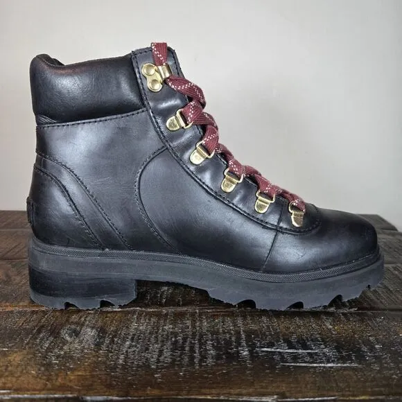 Sorel Lennox Hiker Womens Size 8 Lace Up Waterproof Ankle Boots Black Leather