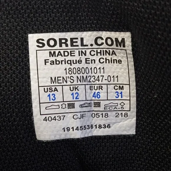 Sorel Madson Waterproof Lace-Up Boots, Black, Men's 13 M