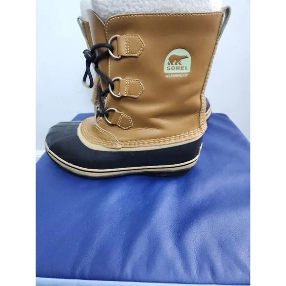 Sorel Men Brown Tan w/Drawstring Laces Waterproof Snow Suede Boots size 6