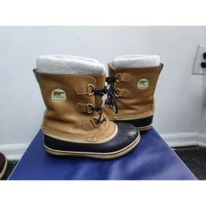 Sorel Men Brown Tan w/Drawstring Laces Waterproof Snow Suede Boots size 6