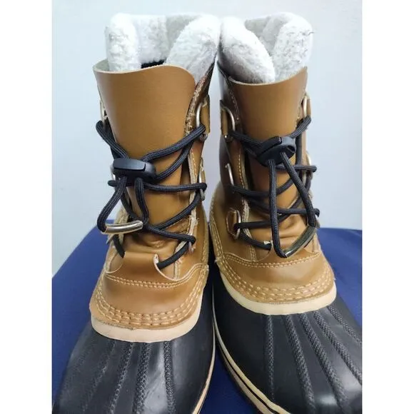 Sorel Men Brown Tan w/Drawstring Laces Waterproof Snow Suede Boots size 6