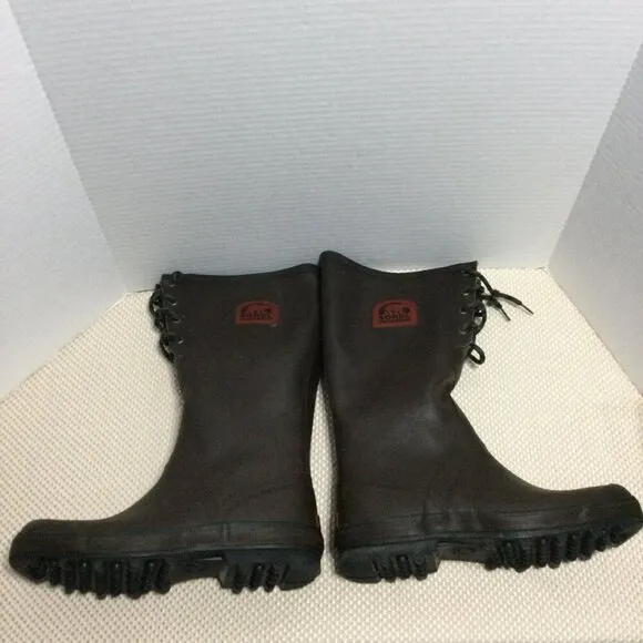 Sorel Mens Brown 100% Synthetic Fiber Lace Up Waterproof Rain Boots Size 11