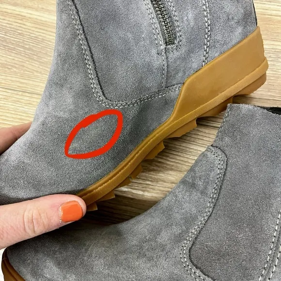 Sorel NEW Evie Waterproof Suede Wedge Booties Gray/Tan - Size 8.5