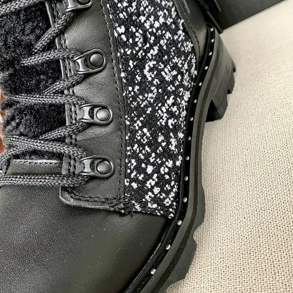 SOREL NEW Waterproof Lace Up Cozy Black Leather Moto Rain Winter Combat Boots