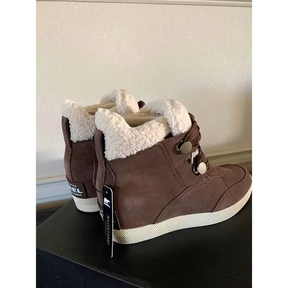 SOREL Out N About Cozy Wedge Shearling Tobacco Suede Boot-NIB- S 8,9
