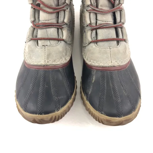 Sorel Out N About Gray Leather Ankle Rain Boots 9