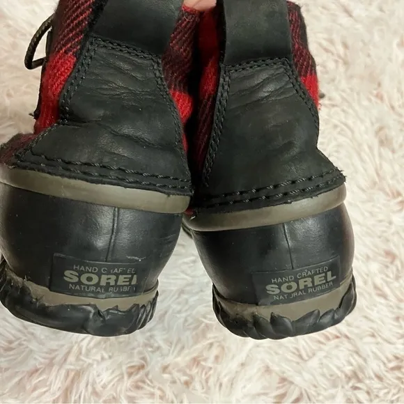 Sorel Out N About Leather Duck Boots in Red Buffalo Plaid