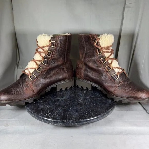 Sorel Phoenix Lace-Up Leather Boots Brown Women’s Size 10 US
