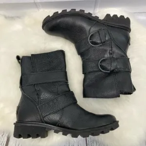 Sorel Phoenix Pebble Cowhide Leather Edgy Buckled Moto Boots USA 5/ EUR 36