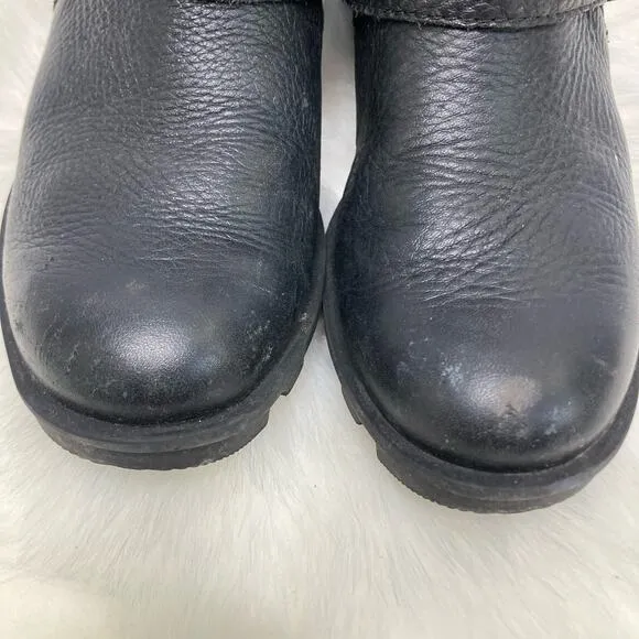 Sorel Phoenix Pebble Cowhide Leather Edgy Buckled Moto Boots USA 5/ EUR 36
