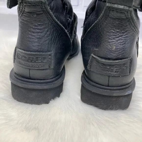 Sorel Phoenix Pebble Cowhide Leather Edgy Buckled Moto Boots USA 5/ EUR 36