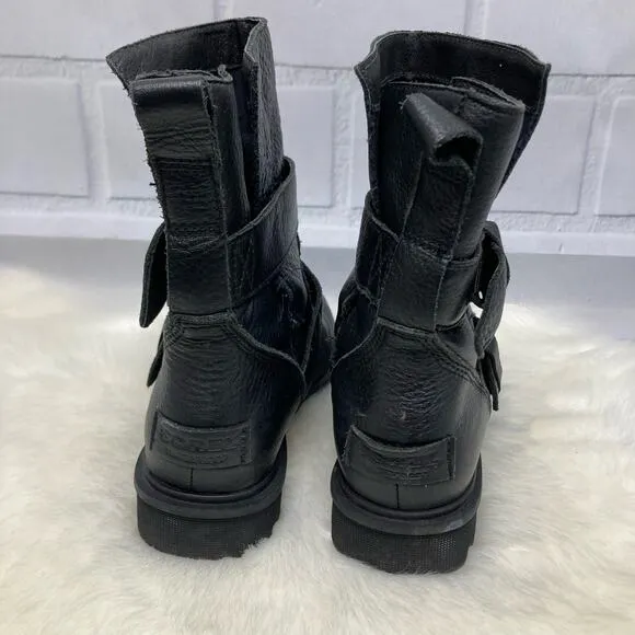 Sorel Phoenix Pebble Cowhide Leather Edgy Buckled Moto Boots USA 5/ EUR 36