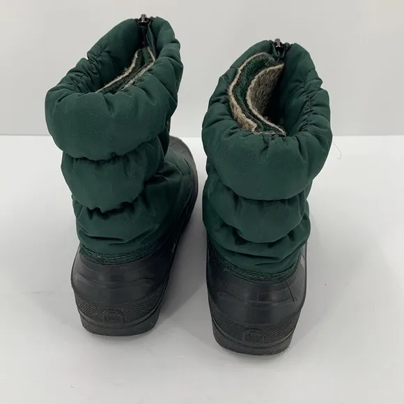 Sorel puffer winter ankle boots hunter green zipper black traction sole women 9