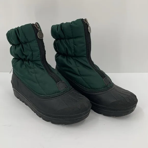 Sorel puffer winter ankle boots hunter green zipper black traction sole women 9