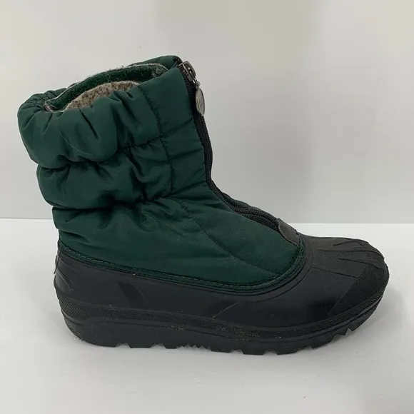 Sorel puffer winter ankle boots hunter green zipper black traction sole women 9