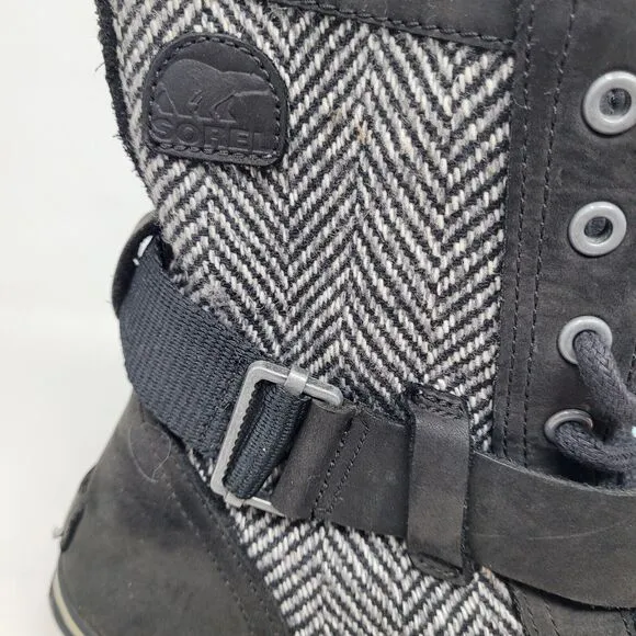 Sorel Slimboot Herringbone Blk Lace Waterproof Boots NL2153-010 Women Sz 8.5 EUC